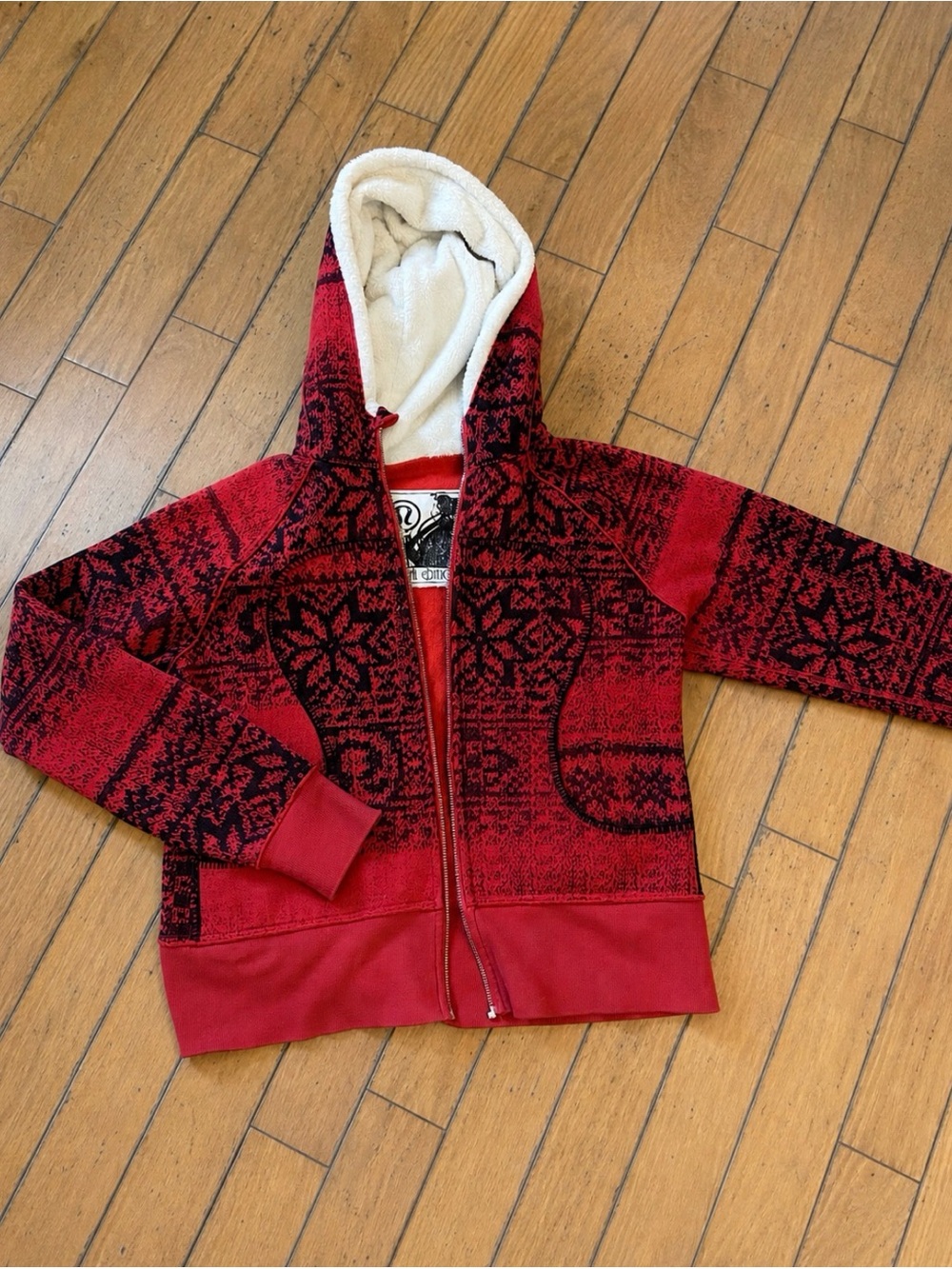 special edition lululemon athletica Red Fleece Jacket with White Sherpa Hood